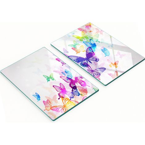 Tablas de cortar y servir decorativas de vidrio con mariposas coloridas, 2x40x52 cm