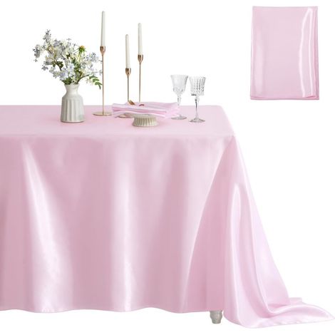 Rose Pink Satin Rectangular Tablecloth – Smooth Luxurious Texture – Ideal Wedding Banquets Restaurants Indoor Outdoor Spaces – 152x305cm (1/5)