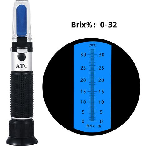 Réfractomètre portatif (0–32 % Brix) : testeur de concentration pour jus de fruits, sirops et desserts mesureur de teneur en sucre pour fluides de coupe.-DELKEVIC (1/4)