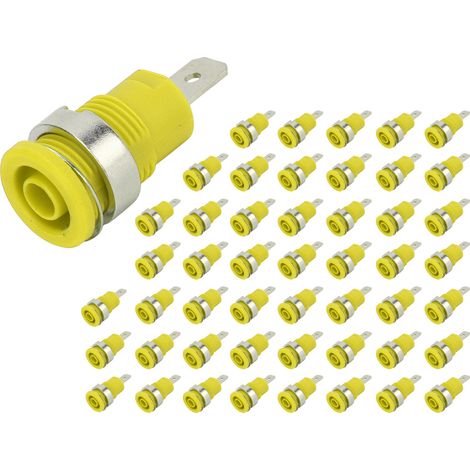 50 Stück Bananenstecker 4 mm, hohe Stromabgabe, lange Lebensdauer, gute Übertragungsleistung, elektrisches Prüfzubehör, gelb (1/5)