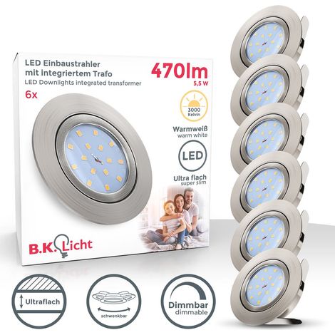 B.K.Licht – Lot de 6 spots encastrables LED ultraplats, orientables et à intensité variable, 5,5 W, blanc chaud 3000 K, spots encastrables, pour diamètre 68 mm (1/5)
