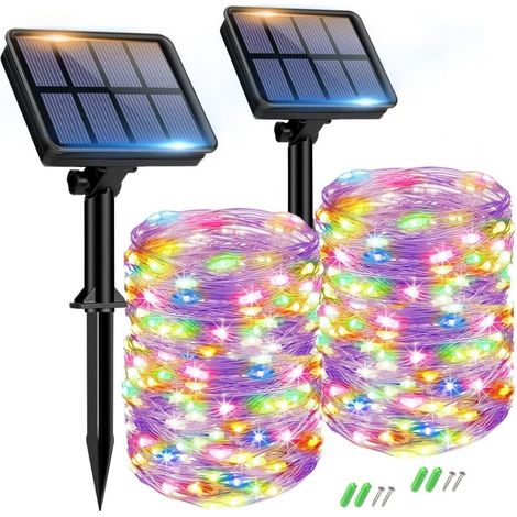 Lot de 2 Guirlande Solaire, 150 LED, 17M Longueur, 8 Modes, Étanche, Pour Jardin Terrasse Cour