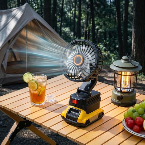 Ventilateur Portable pour Camping, Ventilateur Rechargeable Base Makita avec Rotation 360°-Noir (1/5)