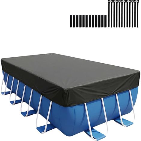 Bâche de Piscine Rectangulaire 225  150  30cm pour Piscines 2.25 x 1.50 m Cover Facile à Installer Bâche de Couverture Résistant aux UV Anti-poussière étanche (1/5)