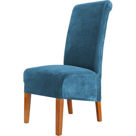 Juego de 2 fundas para sillas, funda de poliéster para silla con respaldo alto, elástica, lavable, extraíble, protector de silla, azul turquesa (1/5)