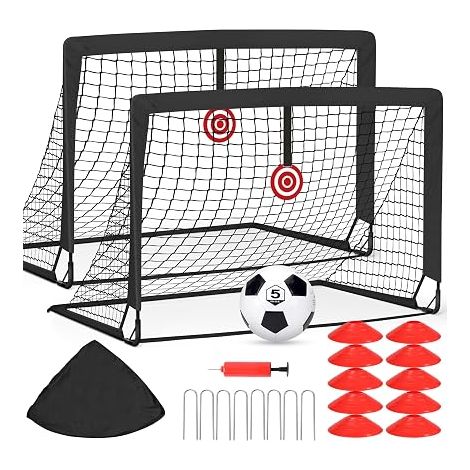 Outdoor Football Goal, Set of 2 Outdoor Football Goal with Hanging Target, Carry Bag for Garden, Yard, Beach (1/5)