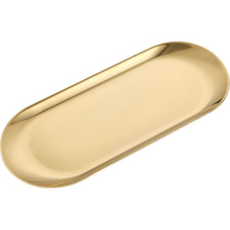 Ovales Edelstahltablett mit rutschfester Oberfläche, dickem, flachem Boden, dekorative goldene Aufbewahrungsmöglichkeit für Küche, Waschtisch, Badezimmer, klein, 18 x 8,5 cm / 7,1 x 3,3 Zoll. (1/5)