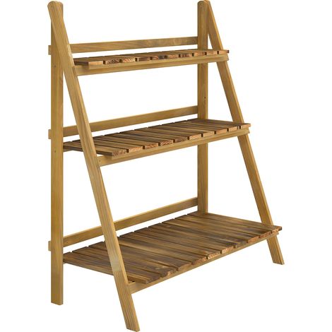 Étagère à plantes pyramidale en bois pliable, échelle de rangement 3 niveaux, 80x37x93 cm, marron (1/5)