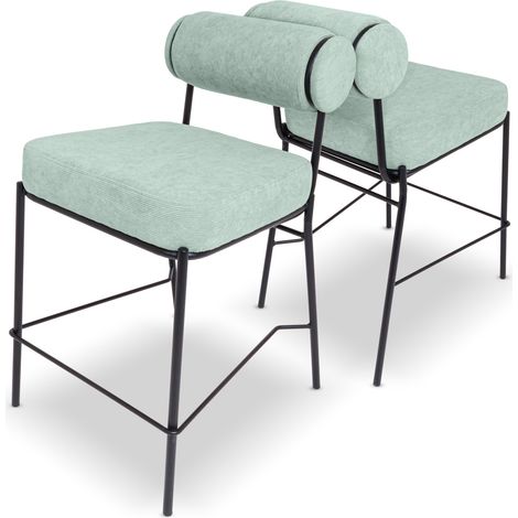 Sapporo - Set mit 2 Design-Hockern aus Metall und Samt Corduroy