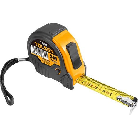 TOLSEN 3 m x 16 mm gummiertes Maßband, MID Klasse II Genauigkeit, robustes ABS-Gehäuse, 3 Feststellknöpfe