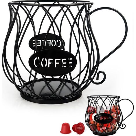 Panier à capsules de café, panier de rangement en métal pour capsules de café, panier pour fruits et tasses à café, pour ranger fruits et café (1/4)