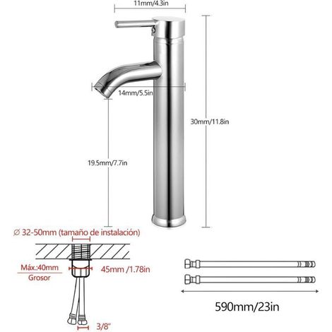 LaBlanc - Rubinetto per lavabo da bagno con miscelatore alto per lavabo o lavandino, miscelatore regolabile per acqua calda e fredda, ottone cromato (grigio argento) (1/4)
