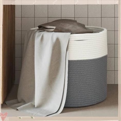 358465 Panier de rangement gris et blanc 40x35 cm coton (1/5)