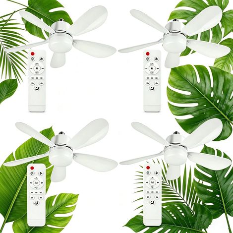 Lot de 4 Ventilateur de Plafond avec Lumière et Telecommande E27 40W 5 Pales, 3 Vitesses, Silencieux, Timing, Dimmable (1/5)