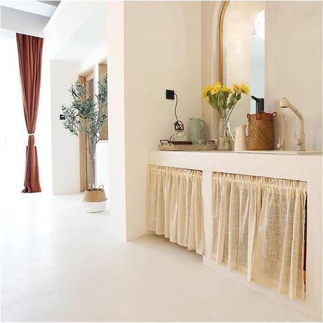 Rideaux occultants courts en lin, 50 x 140 cm, beige. Idéaux pour les petites fenêtres, les chambres et les placards de cuisine. (1/5)