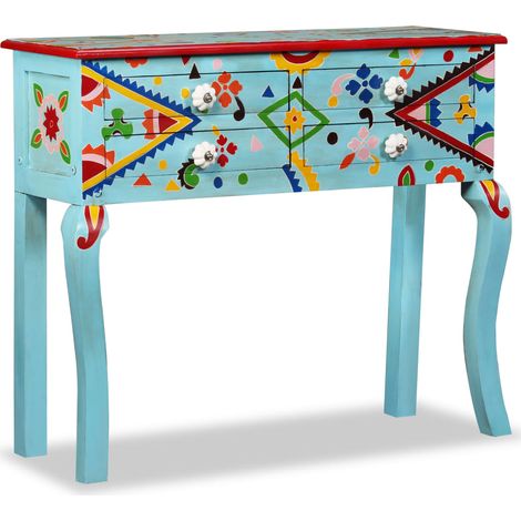 Konsolentisch Massivholz Mango Blau Handbemalt