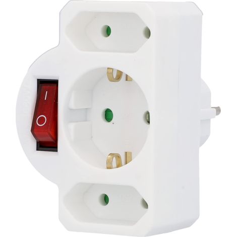 Fiche intermédiaire avec 1 interrupteur Schuko et 2 interrupteurs Euro, avec interrupteur éclairé, blanc (1/5)