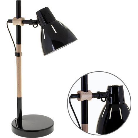 Sobremesa DALVA 1xE27 Al.47xD.23cm Negro/Madera Natural