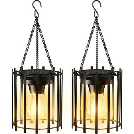 Lanternes solaires extérieures imperméables, lumineuses lampes solaires suspendues Lanternes extérieures décoratives, Auto ON / Off Metal Hanging Lantern Lights pour Pathway Yard Garden Decor 2pcs (1/5)