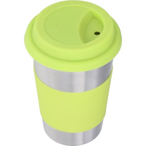 Isolierte Edelstahl-Trinkflasche mit einfacher Wand und isolierender Silikonhülle, praktischer Becher mit grünem Deckel (1/5)