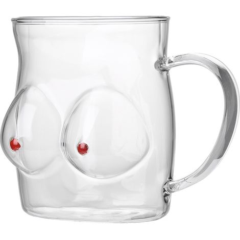 Große Glas-Kaffeetasse mit 480 ml Fassungsvermögen, ideal für Milch, Saft und Frühstück, mit Henkel. (1/5)