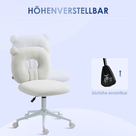 Fauteuil de travail ajustable en hauteur, revêtement en fausse fourrure douce, 50 x 56 x 90 cm, blanc (1/4)