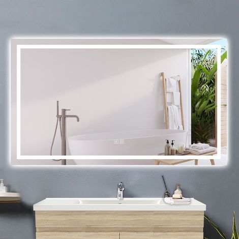 Ducha Casa Espejo Rectangular LED con Bluetooth, Luz Tricolor,Antivaho,Regulación Sin Pasos,Memoria y Colocación Adaptable,120×70cm (1/4)