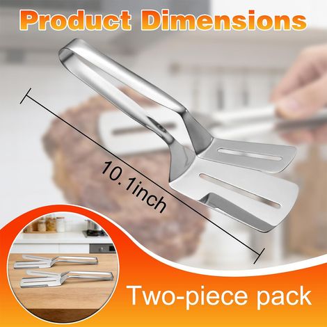 pinces à griller en acier inoxydable - spatule anti-brûlure avec manche allongé - pince à double face en acier pour griller la viande, le poisson et les crêpes. (1/5)