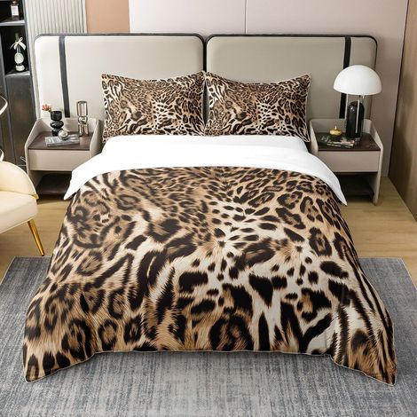 Imprimé léopard Housse de Couette 100% Coton imprimé guépard Parure de lit 100% Coton pour Enfants imprimé Faune léopard 140x200cm 100% Coton avec 1 taie d'oreiller 65x65cm Zip - 140 x 200 cm + 1 taie (1/5)