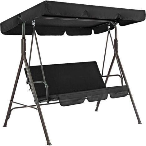 Toit PareSoleil pour Balançoire 3 Places, Polyester 190T Imperméable, Rechange pour Patio & Jardin Noir (1/5)