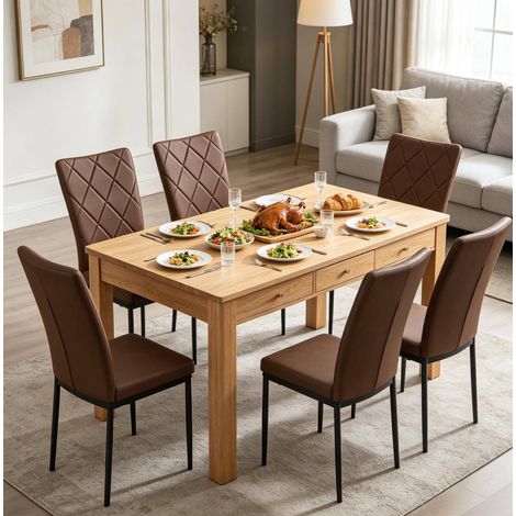Lot de 4 chaises de salle à manger en similicuir marron foncé, dossier haut et pieds métal (1/5)
