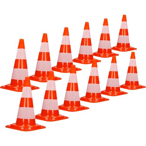 ECD Germany 12x Cono Segnaletico Spartitraffico Pilone Traffico Stradale 47 cm Arancione-Bianco Piloni Strisce Riflettenti Avvertimento di Traffico Cono di Sicurezza Impilabili Flessibile Rifrangente