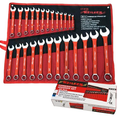 25PC SPANNER SET METRIC SOFT GRIP COMBINATION WRENCH RING OPEN IN CASE 0126 (1/2)