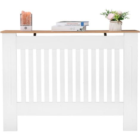 Cache-radiateur MDF blanc M, panneau décoratif ventilé, design traditionnel à rayures verticales