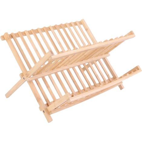 Egouttoir à Vaisselle Pliable en Bambou Naturel (1/5)