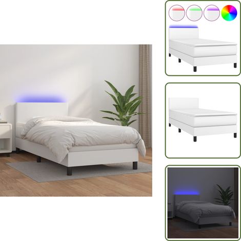 Sommier à lattes de lit et matelas et LED Blanc 100x200 cm - Lit Plateforme - Lit Design - Lit Moderne - Lit Capitonné - Lit Avec Rangement