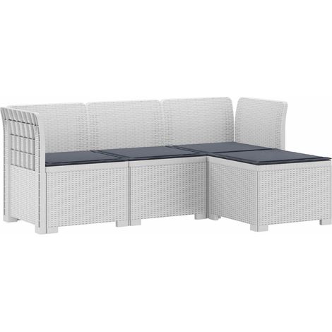Canapé de jardin 4 places modulable en PP aspect rotin avec coussins Blanc - PANGIVO (1/5)