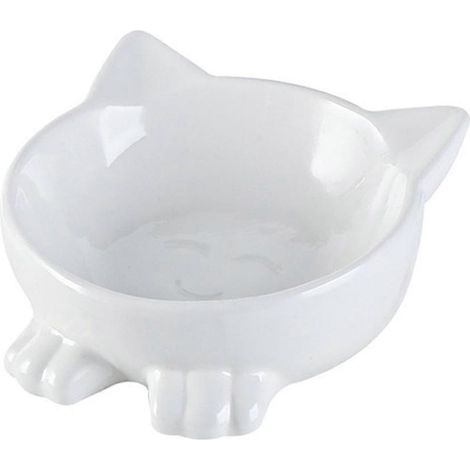 Gamelle inclinée pour chat en céramique blanche, compatible micro-ondes et lave-vaisselle. (1/5)