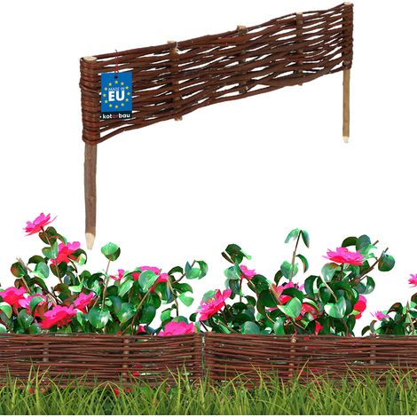 Recinzione da giardino a palizzata con bordatura in vimini 60 x 10
