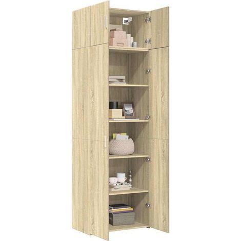 Armoire de Rangement en Bois Couleur Chêne, 70 x 42,5 x 225 cm, Meuble de Storage Haut avec Étagères pour Salon, Chambre ou Entrée (1/5)