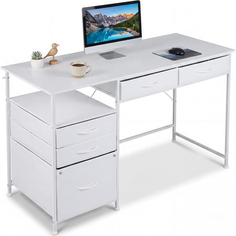 COSTWAY Scrivania Computer Tavolo Ufficio Bianco Gaming Contenitore Casa Camera Letto Studio Bambini Legno Moderno Scrittura Stanza Lavoro Pc Rustico Studente (1/5)