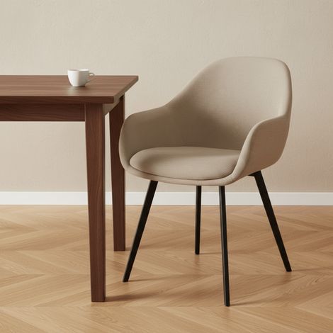 Modern Esszimmerstuhl Remy Rib Stoff Taupe – Mit Armlehnen