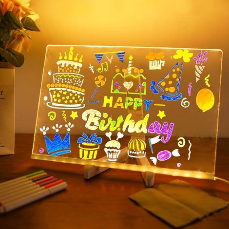 Lavagna a LED - 30 × 20 cm - Lavagna a LED colorata - Con supporto e pennarelli - Lavagna per appunti - Lavagna bianca - Ricaricabile tramite USB - Acrilico illuminato (1/5)