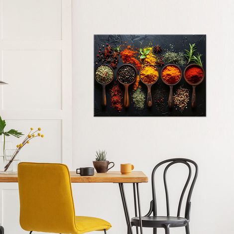 Wandbild Gewürze Kräuter auf Holzlöffeln 90x60 (1/4)