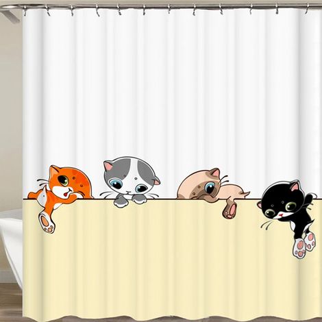 Rideau de douche amusant avec crochets, imperméable, motif chat et chien 3D, 180 x 220 cm, style créatif et original.