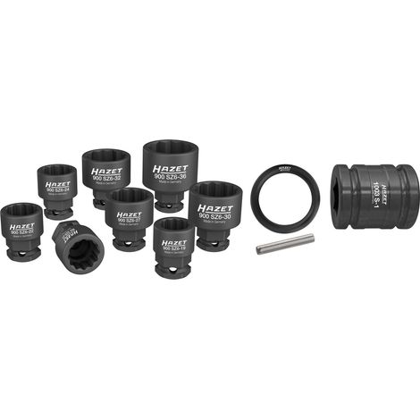 Hazet Schlag-Maschinenschrauber Steckschlüssel Satz 900SZ6/11, 1/2 (12,5 mm) Vierkant hohl, 24 mm Außen-Sechskant, Außen Doppelsechskant-Tractionspro (1/5)