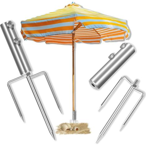 Piquets de parasol, pied de parasol avec piquets de pelouse, pied de parasol amovible, piquets de sol en métal, pied de parasol au sol, piquets de pelouse pour la pêche, la plage, la pelouse (1/5)