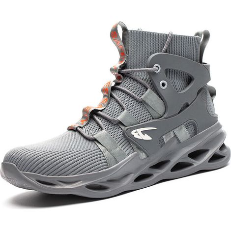 Safety shoes for work anti-smashing and wear-resistant work shoes protective shoes with steel toe for construction Gray43 (1/5)