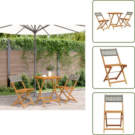 Tavolo pieghevole - vidaXL Set da Bistrot 3 pz Grigio in Polyrattan e Legno Massello - Sedie da pranzo esterno