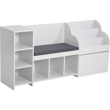 Mophorn Kids Reading Nook with Wooden Storage Bench, Bookshelf & Toy Organizer, Spacious Toy Chest for Playroom, Living Room, or Entryway, Simple Assembly, 66.9 x 15.8 x 31.5 in, White (1/5)